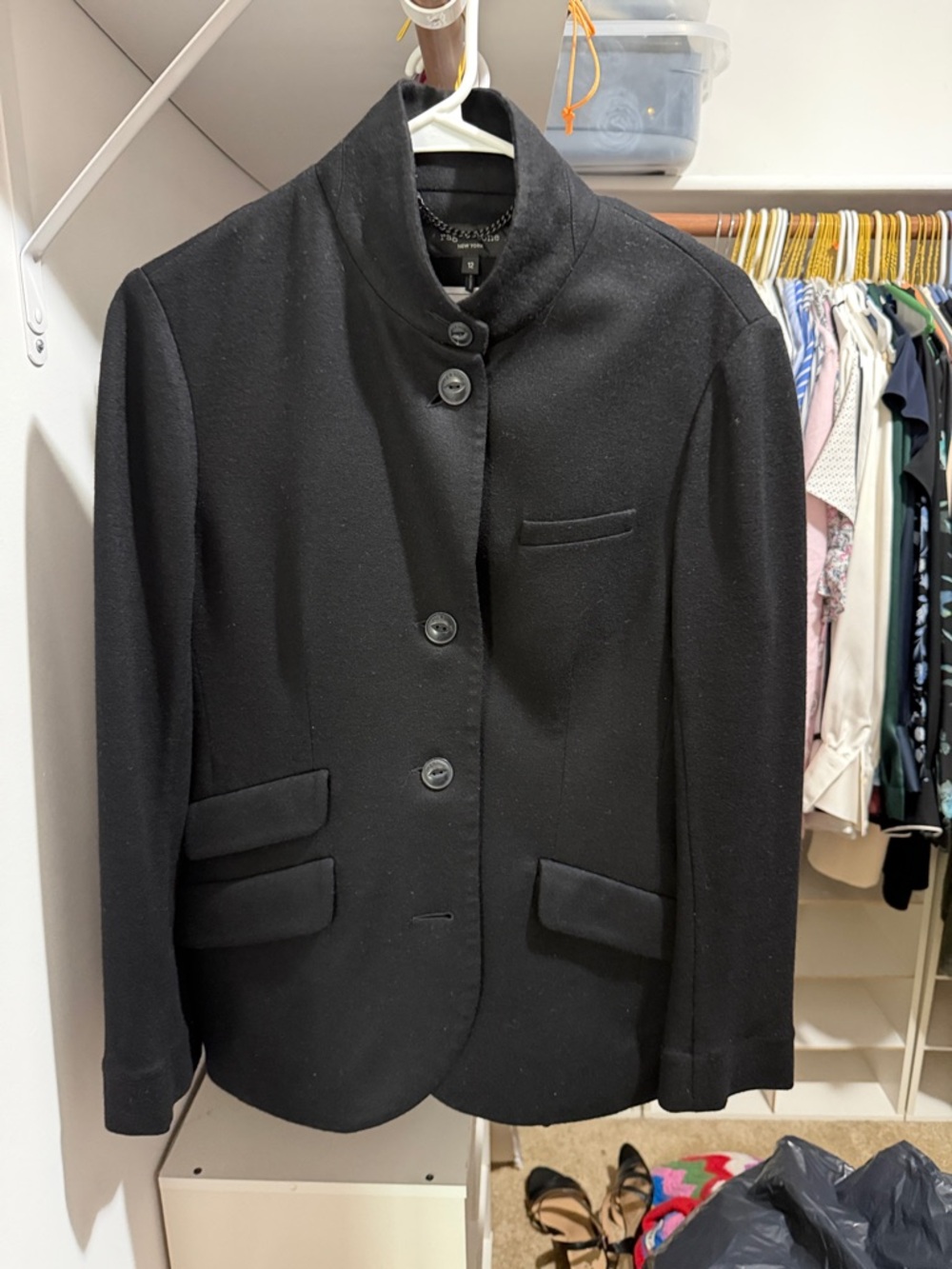 rag & bone Black Stand-Collar 100% Wool Blazer